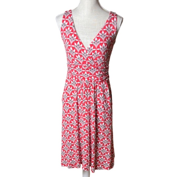 Boden NWT Effie Red Palm Print Faux Wrap Ruched Jersey Knit Dress - US 4 R - Picture 3 of 13